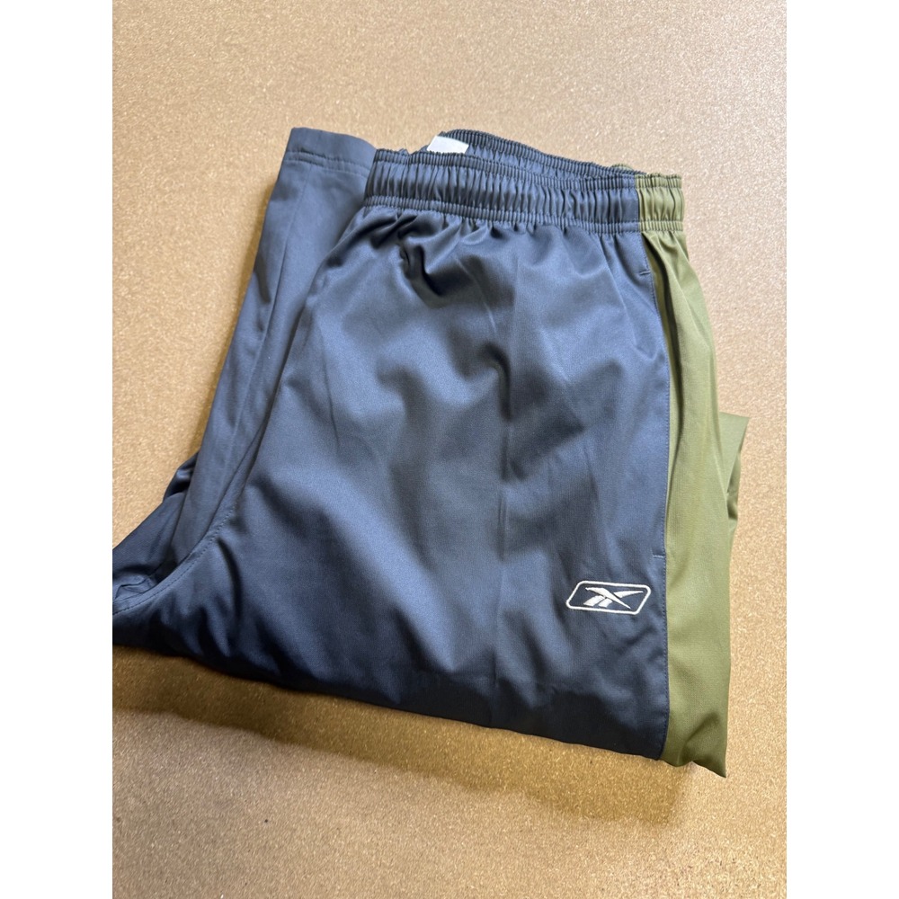 vtg Reebok Men's Track Pants Athletic Side Snap Logo Gray Olive Green Size L